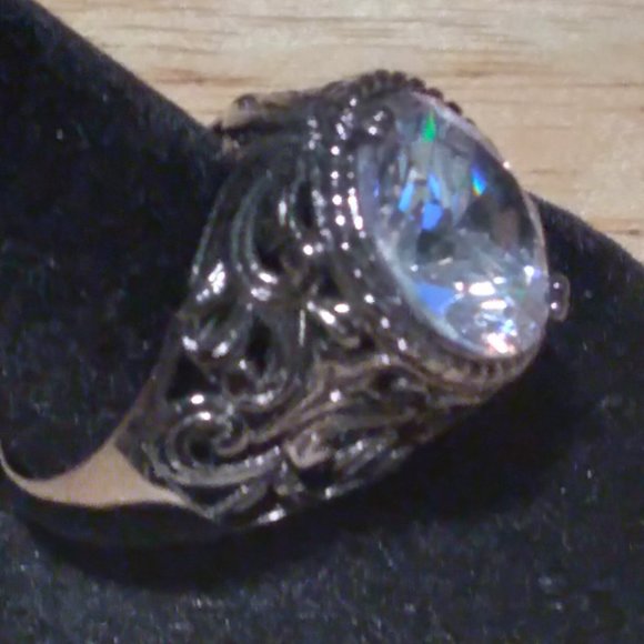Designer Prime Art & Jewel Ring GIANT CZ Gun Metal Color Filigree Setting Size 7 - Picture 2 of 3